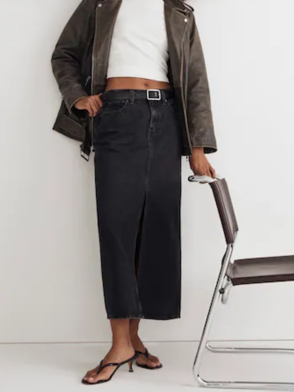 Madewell Denim Mid Rise Maxi Skirt Lunar Wash Size 28